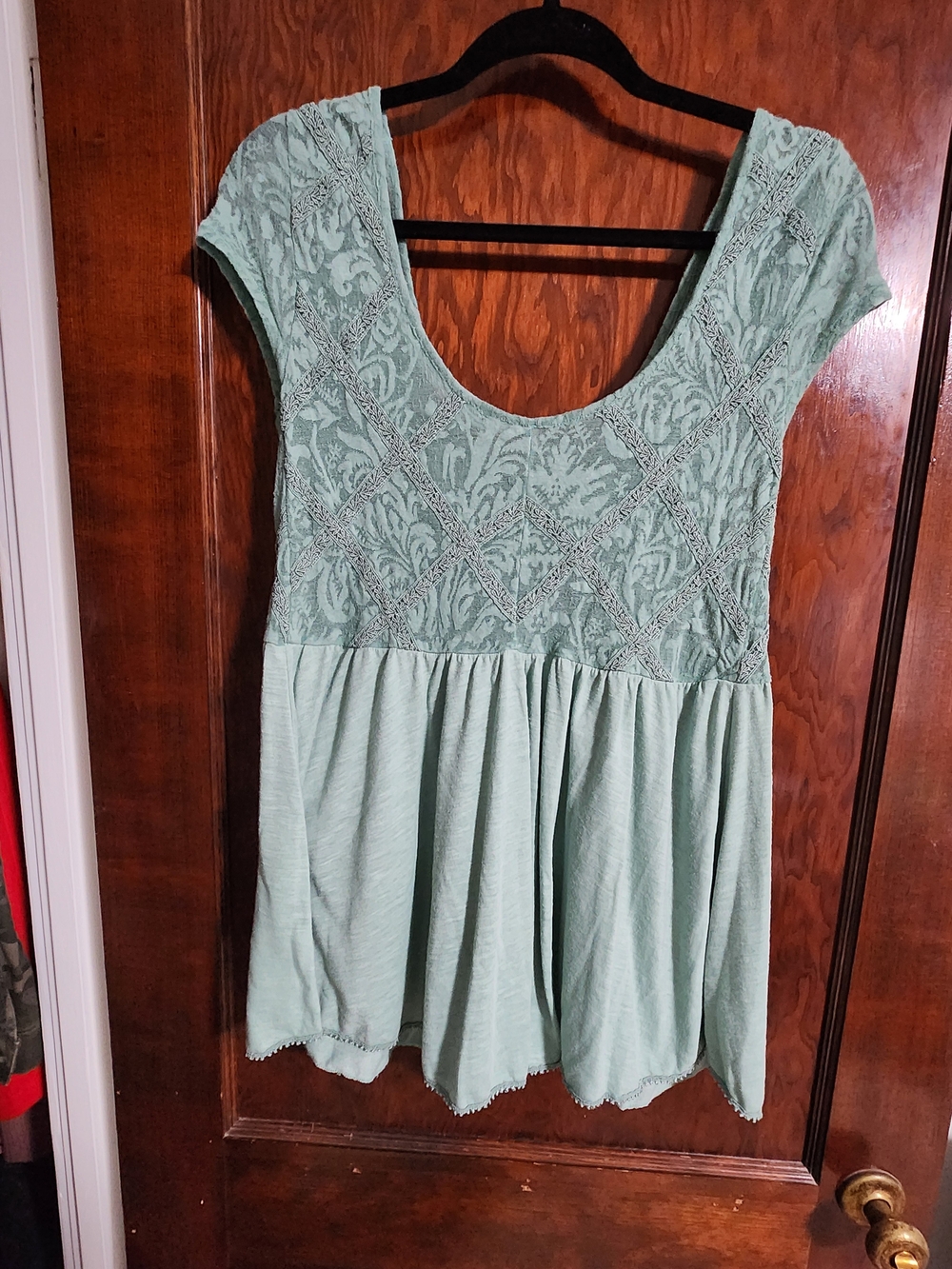 Free People Mint Green Lace Yoke Babydoll Knit Top 🌿